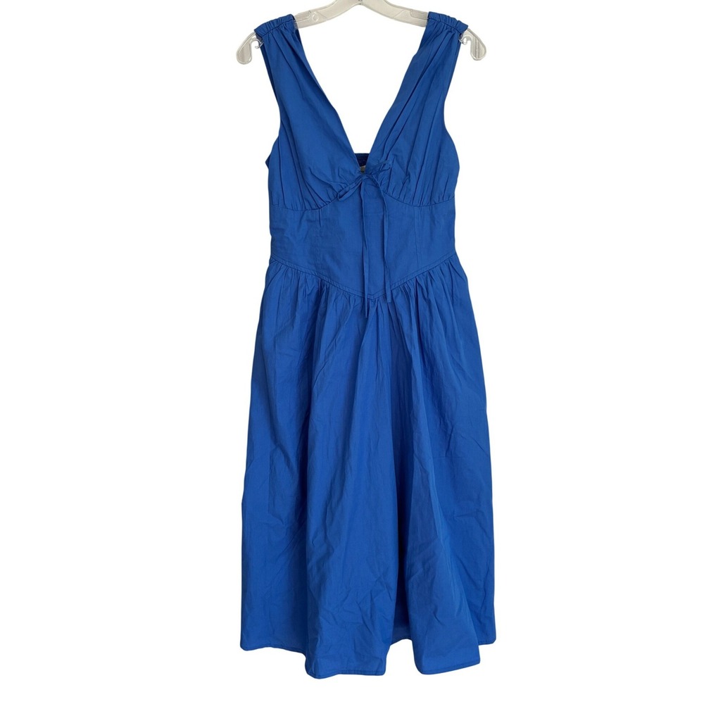 Band of the Free Amparo Blue Cotton Poplin Pocket Midi Dress Boho Small